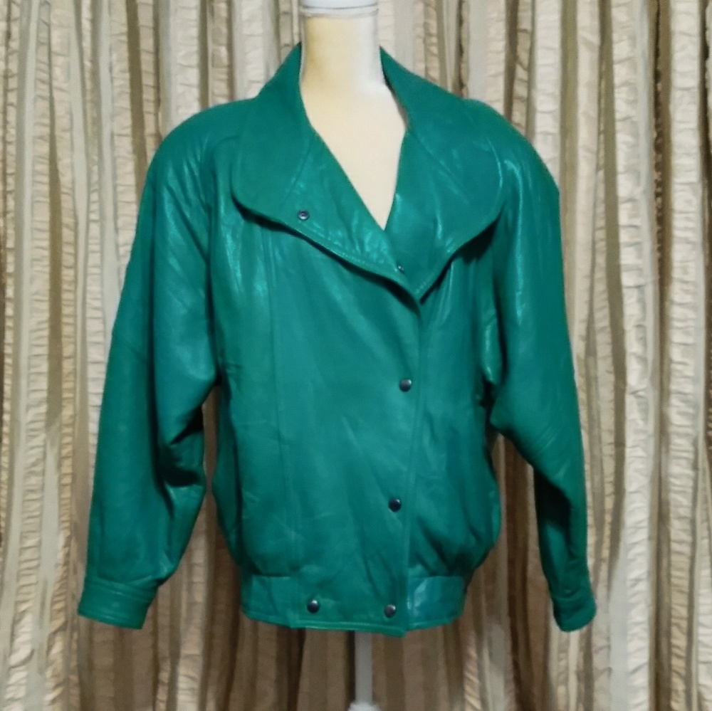 Vintage Jacqueline Ferrar Green Leather Jacket - Picture 1 of 2